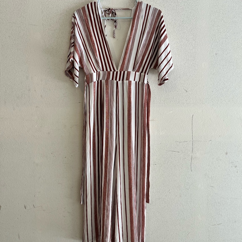 Lulus White & Rust Jumpsuit Open Back Size Xs - image 6